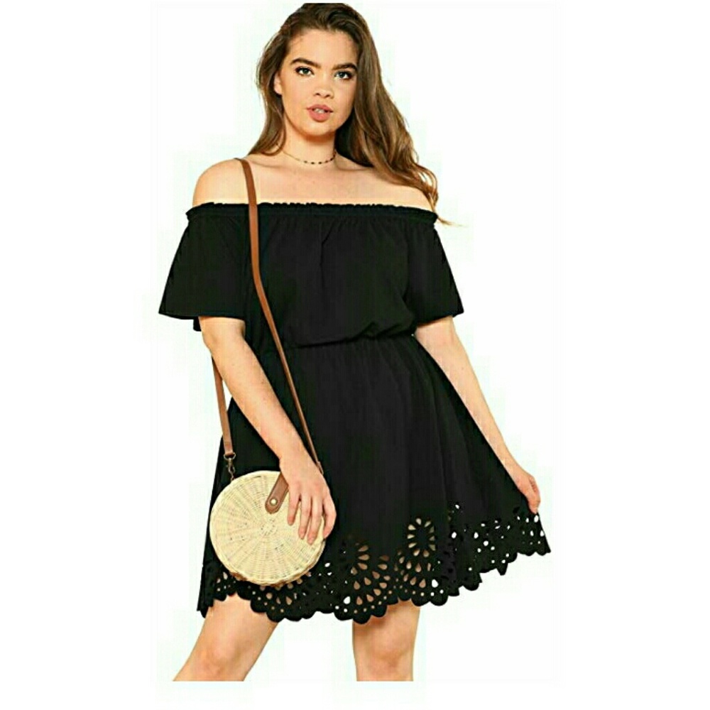 Plus size off the shoulder laser cut dress